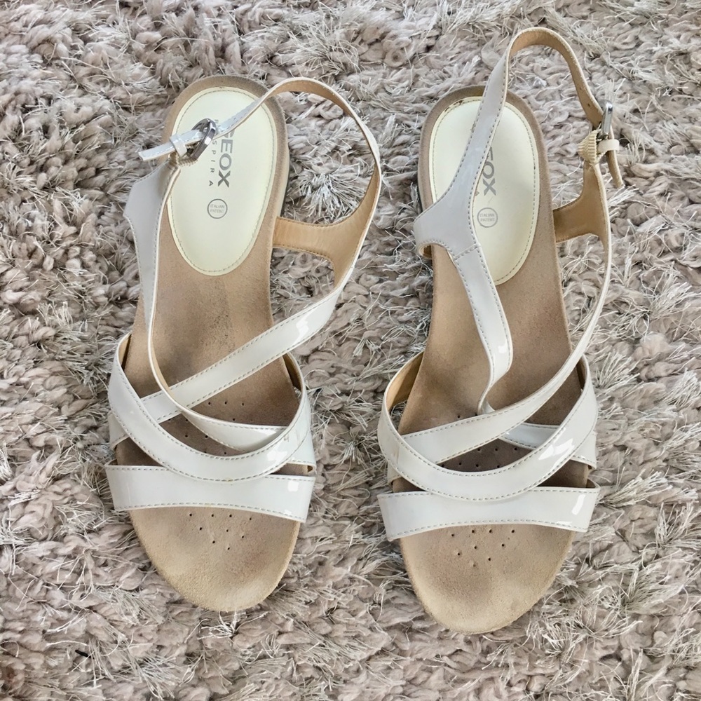 Geox Respira White Italian Patent Sandal Flats 40